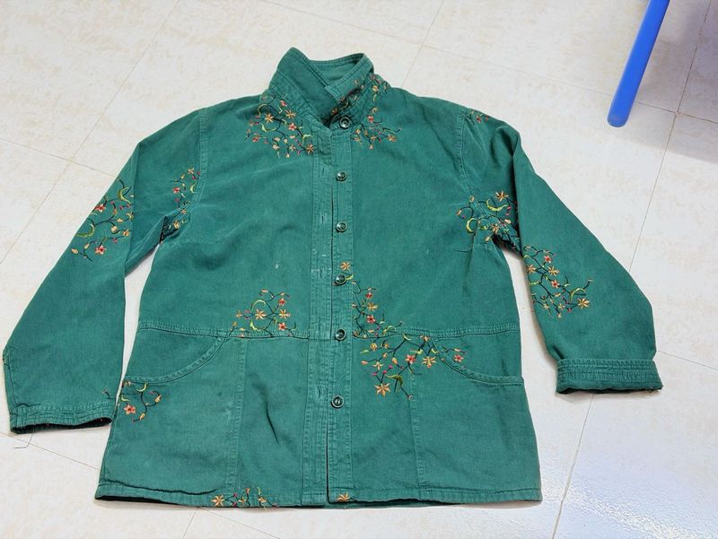 Embroidered Green Corduroy shirt