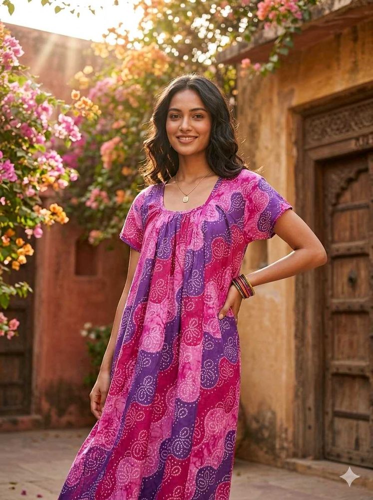 Vibrant Pink &amp; Purple Bandhani Maxi Dress