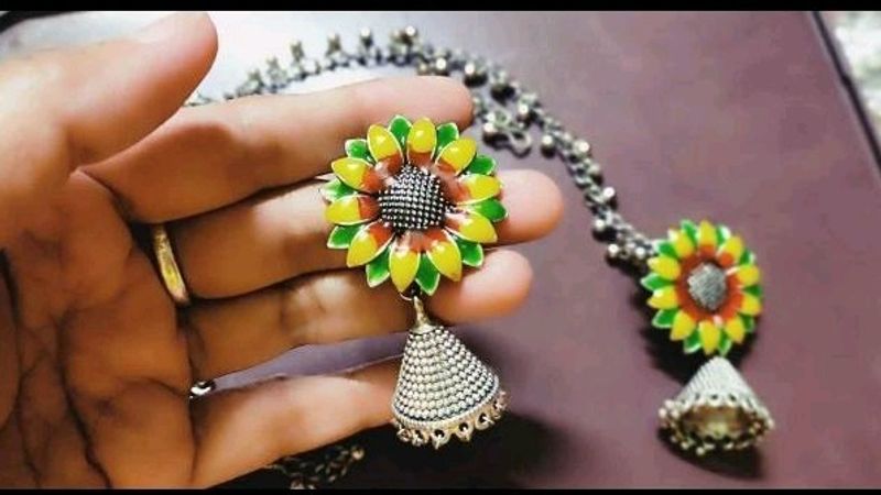 Pure German Silver Meenakari Jhumka With Ear Chain