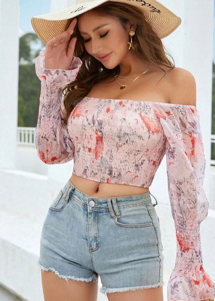 Floral Smocked Off-Shoulder Crop Top