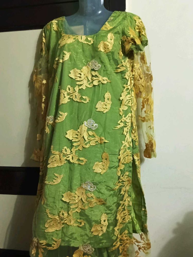 Green &amp; Gold Embroidered Dress