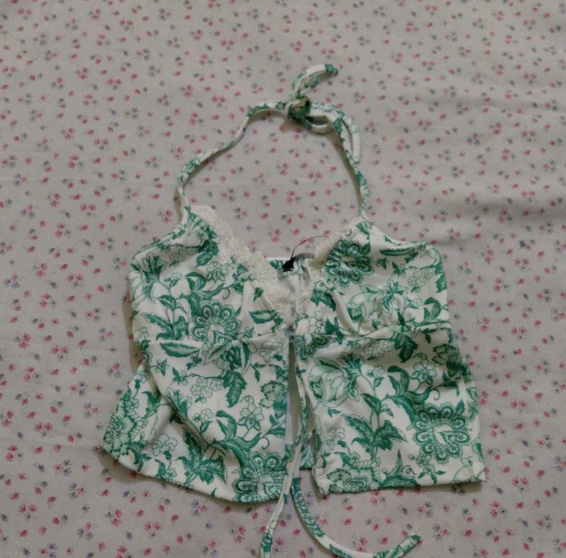 Floral Halter Neck Crop Top