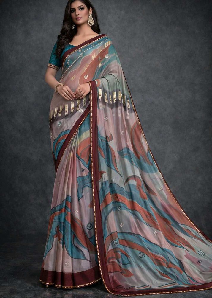 🇳🇿💫🎀Elegant Abstract Print Silk Saree