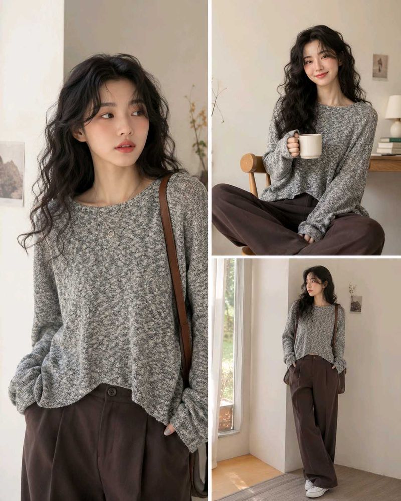 Cozy Grey Marled Knit Sweater