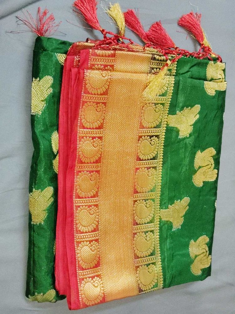 Green &amp; Gold Banarasi Silk Saree❤️