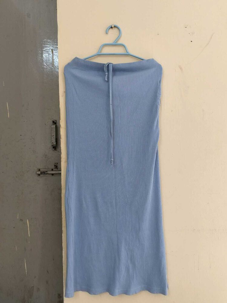 Light Blue Ribbed Midi Skirt