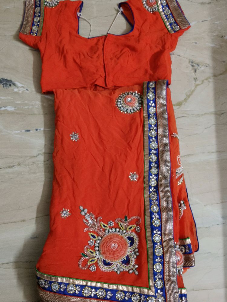 Heavy Saree Dark + Light Saffron/ Orange Colour