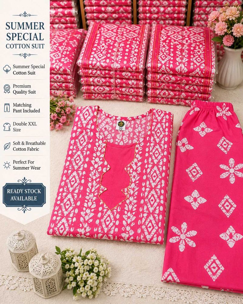 🇳🇿💫🎀Pink Cotton Suit Set for Women