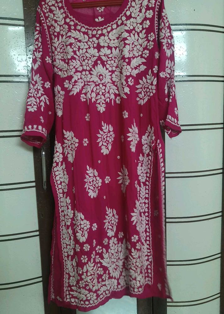 New Vibrant Pink Chikankari Kurta