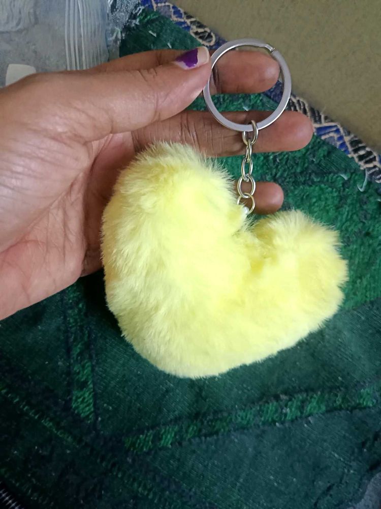 Cute Yellow Fluffy Heart Keychain