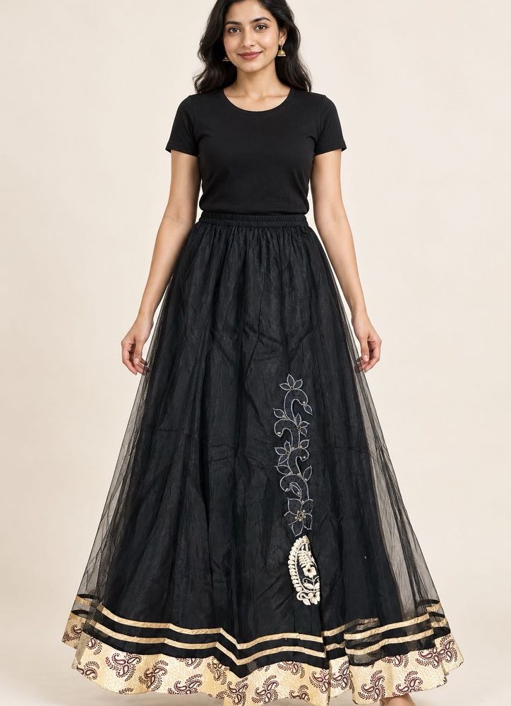 Elegant Black Netted Ethnic Skirt