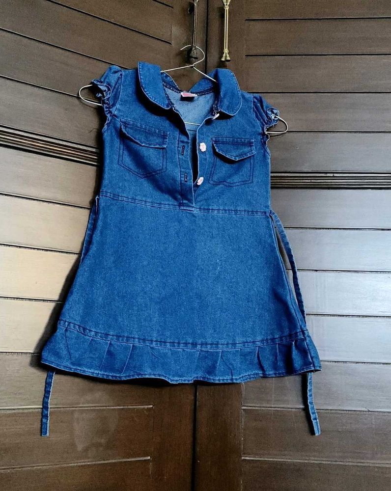 Pingpong Blue Cute Denim Dress for Girls