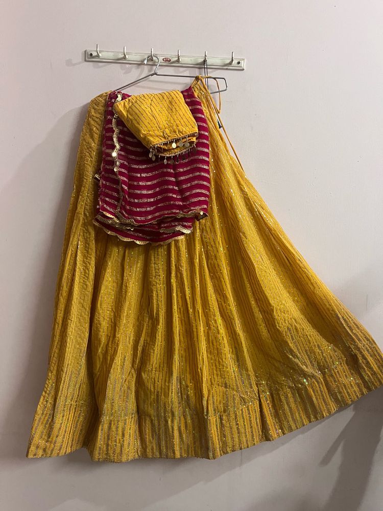 Vibrant Yellow &amp; Pink Lehenga Set