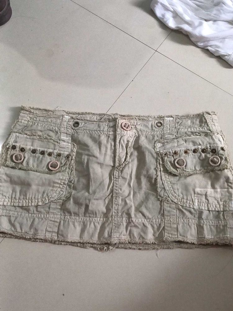 Distressed Cargo Mini Skirt