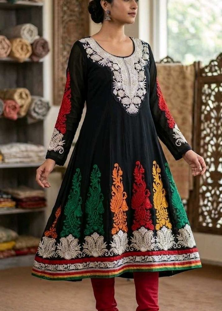 Black Embroidered Anarkali Suit