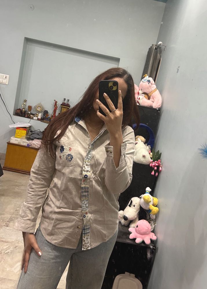 Stylish Beige Embroidered Shirt