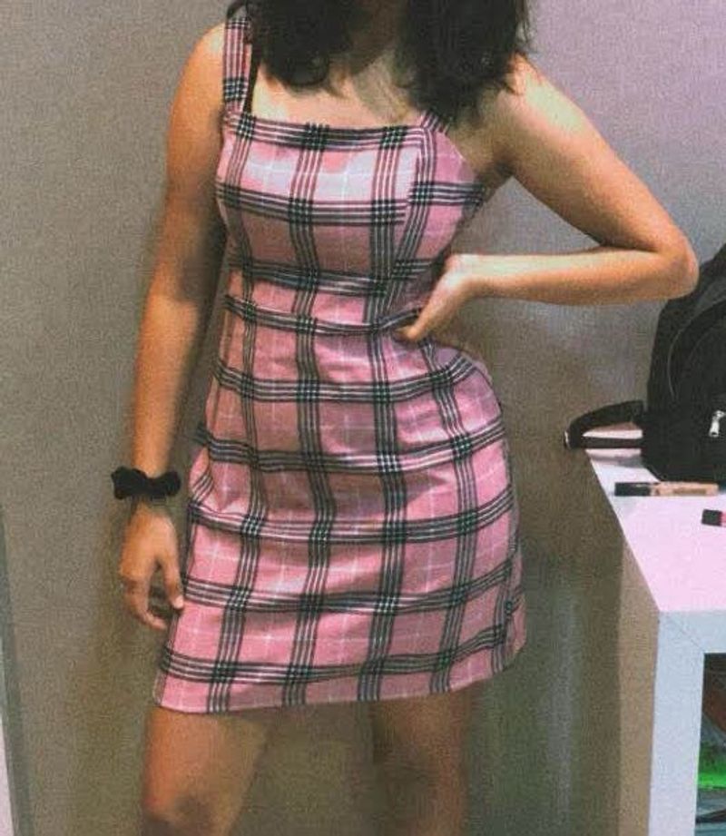 H&amp;M Pink Plaid Mini Dress