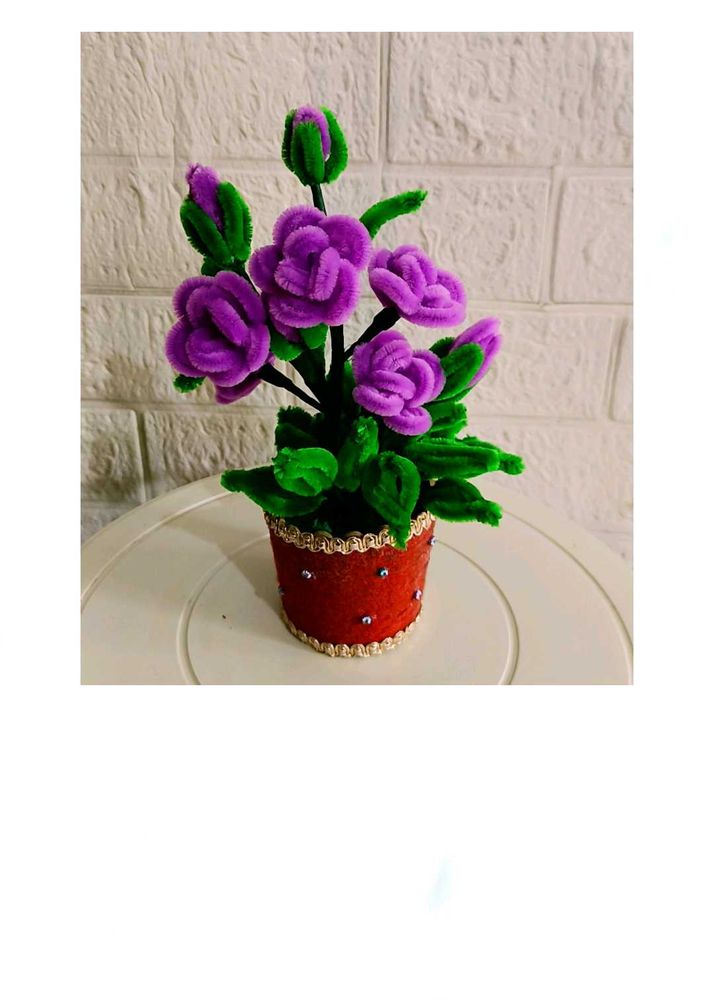 Purple Rose Artificial Flower Mini Pot