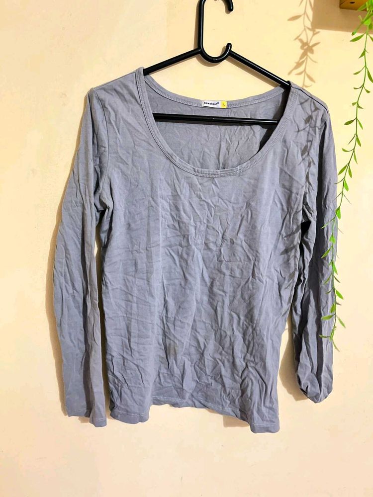 Grey Long Sleeve Casual Top