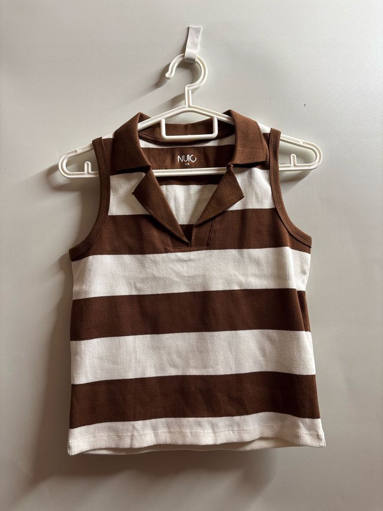 Striped Sleeveless Polo Top
