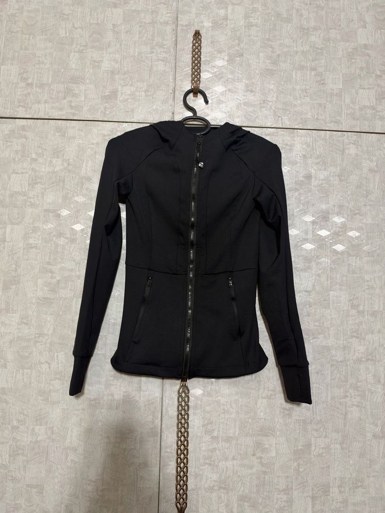 Black Hooded Zip-Up Jacket