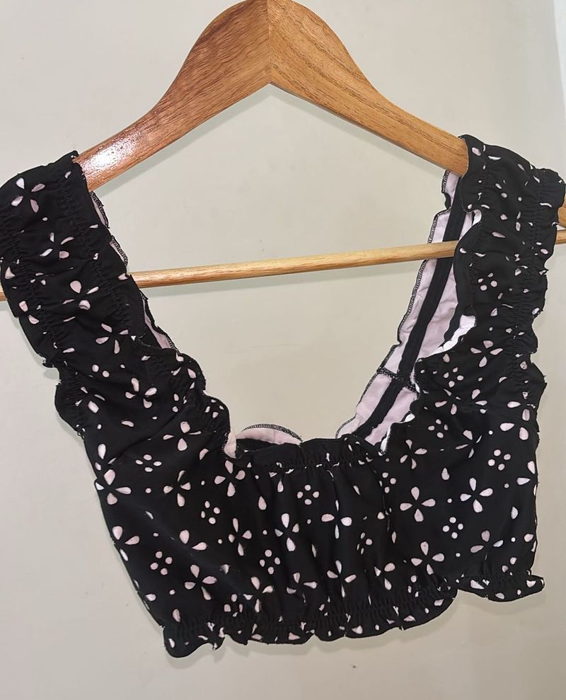 Cute Black Floral Crop Top