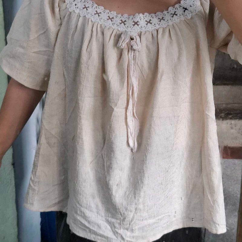 Bohemian Cream Lace Trim Top(worn once)
