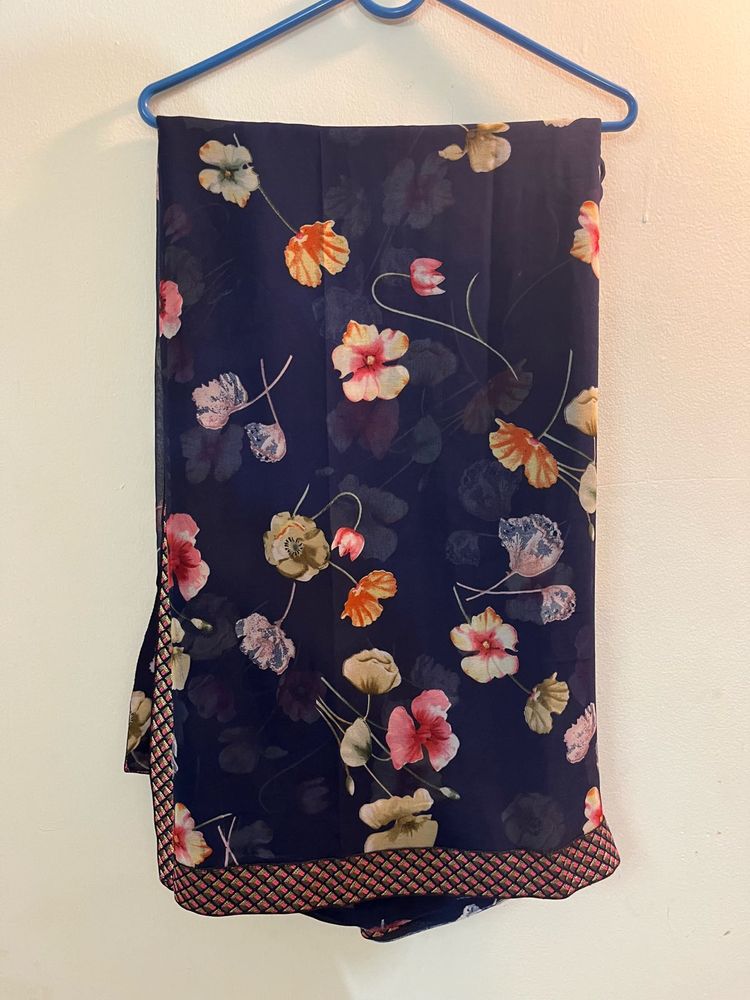 Navy Floral Print Saree
