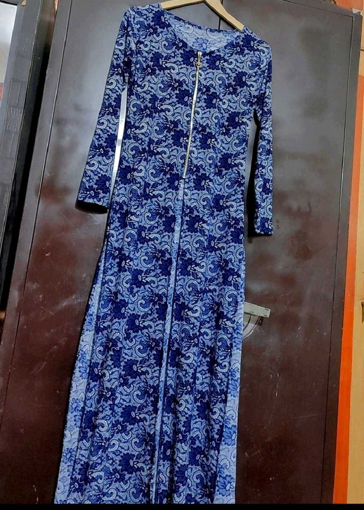 Navy Blue Printed Long Shrug For 34 Bust