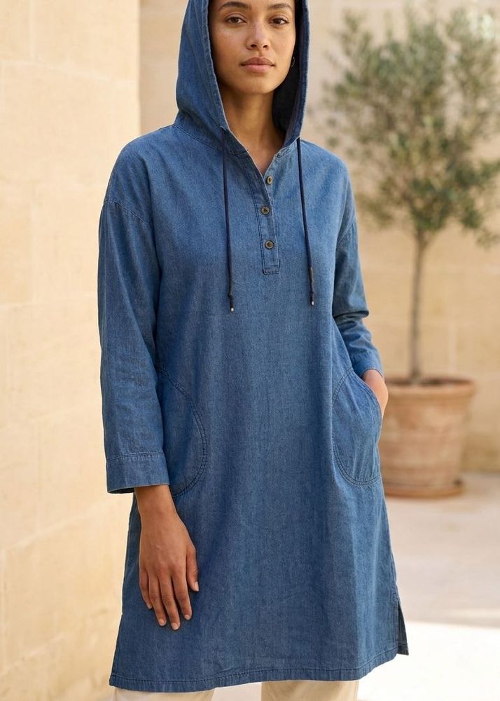 Premium USA Style Hooded Denim Dress with Pockets