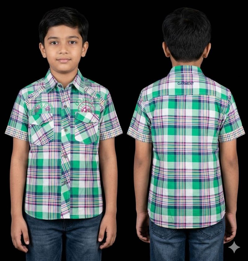 Green Plaid Short Sleeve Shirt