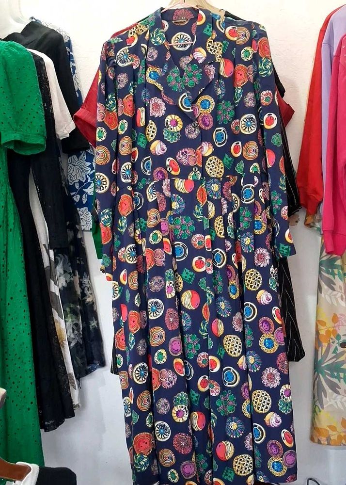 Vintage Print Midi Dress