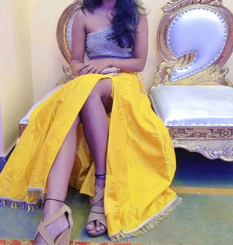 Yellow slit Lehenga Choli Set or skirt haldi fit