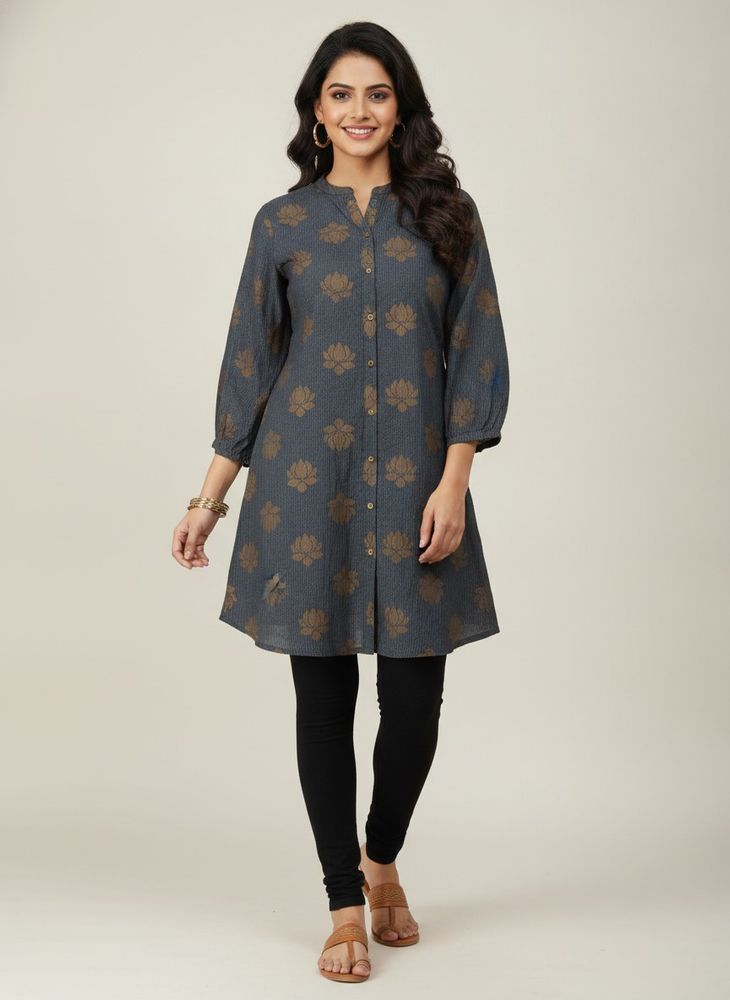 Charcoal Floral Print short Kurti