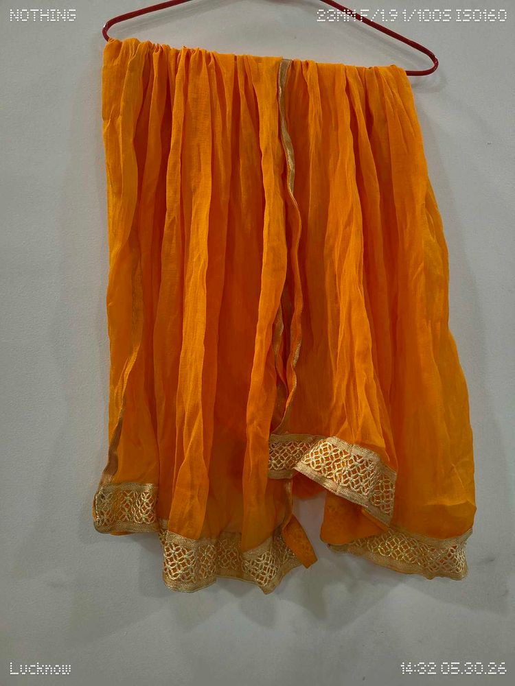 Bright Orange Dupatta with Golden Border