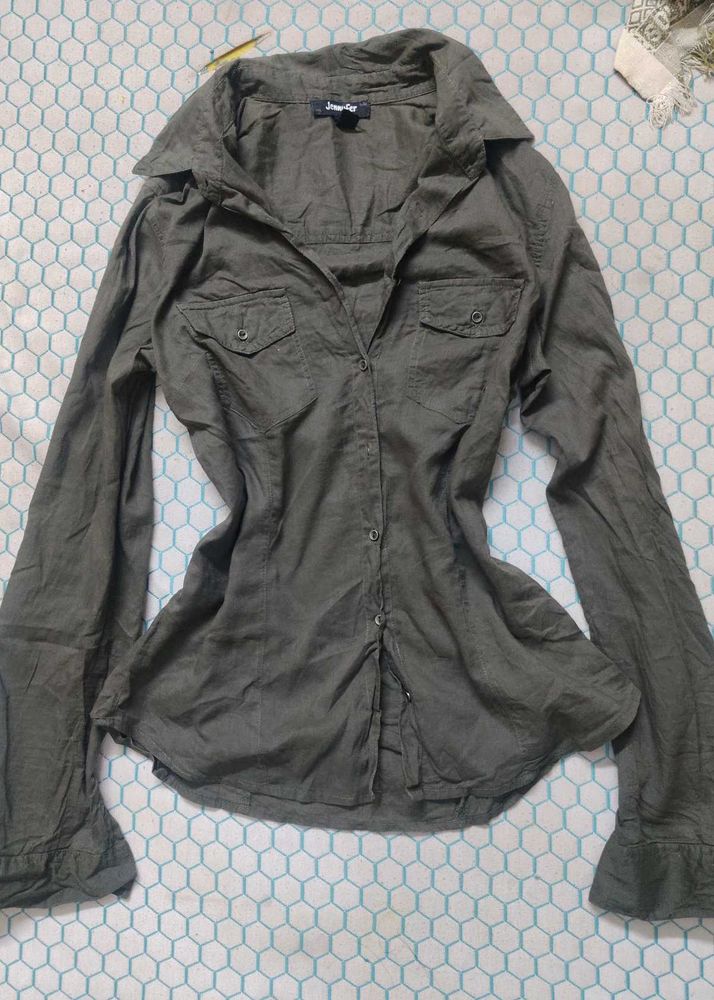 Military green fitted shirt
