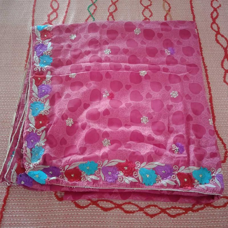 Beautiful Pink Heart Print Saree