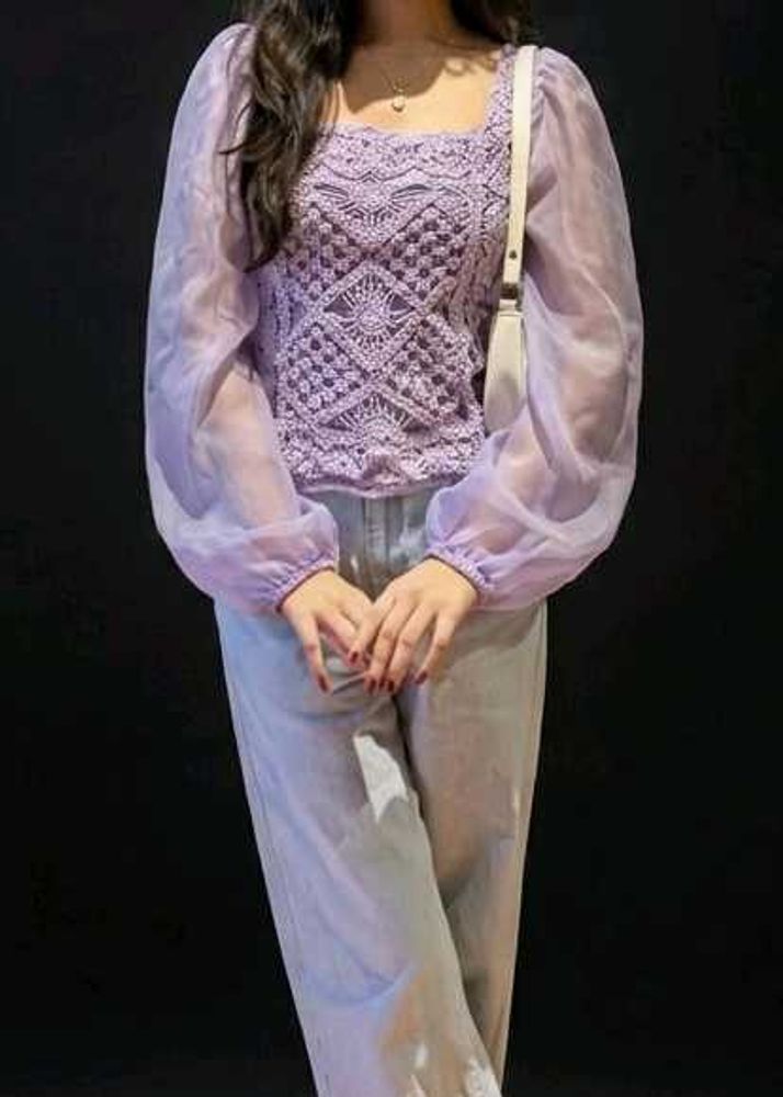 Purple Crochet Puff Sleeve Top