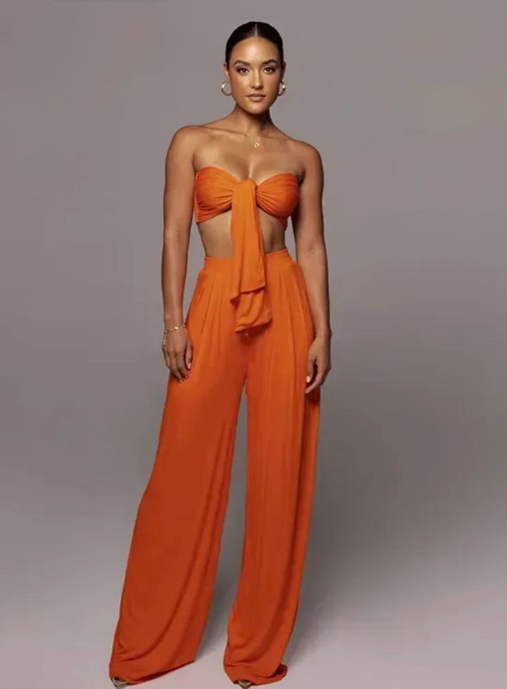 Orange Two-Piece Wide-Leg Pant Set