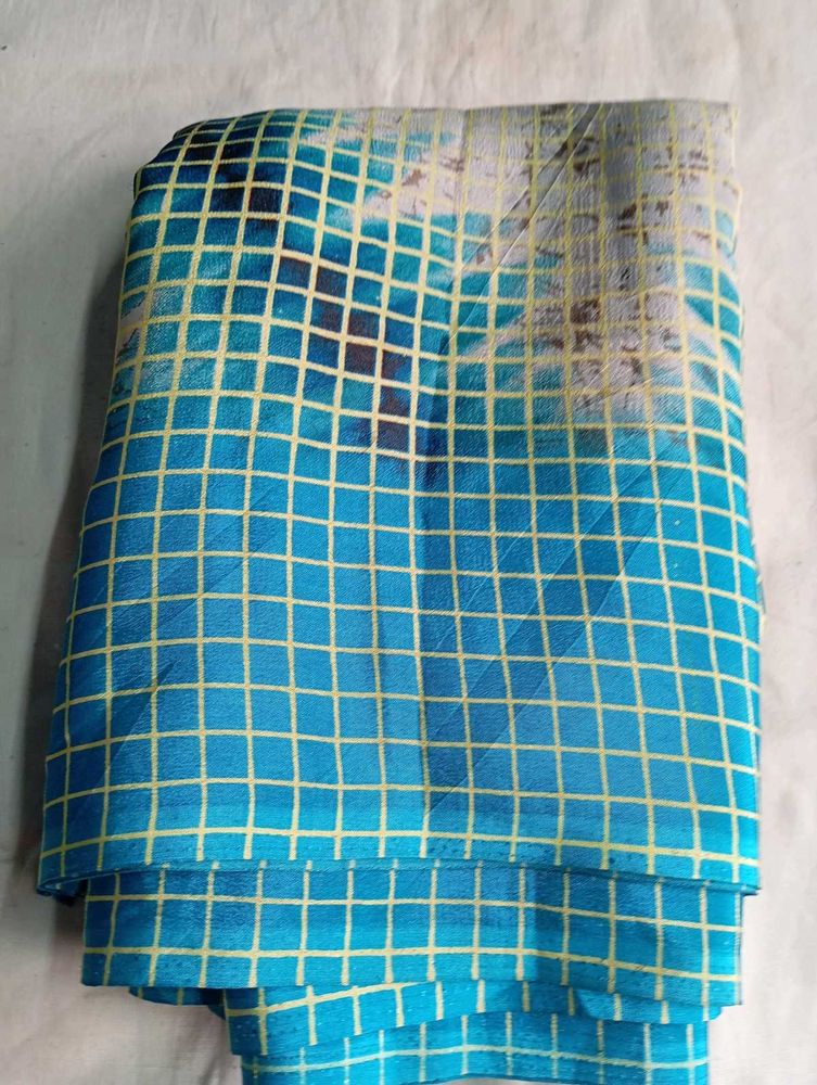 used Stylish Blue &amp; Yellow Checkered saree
