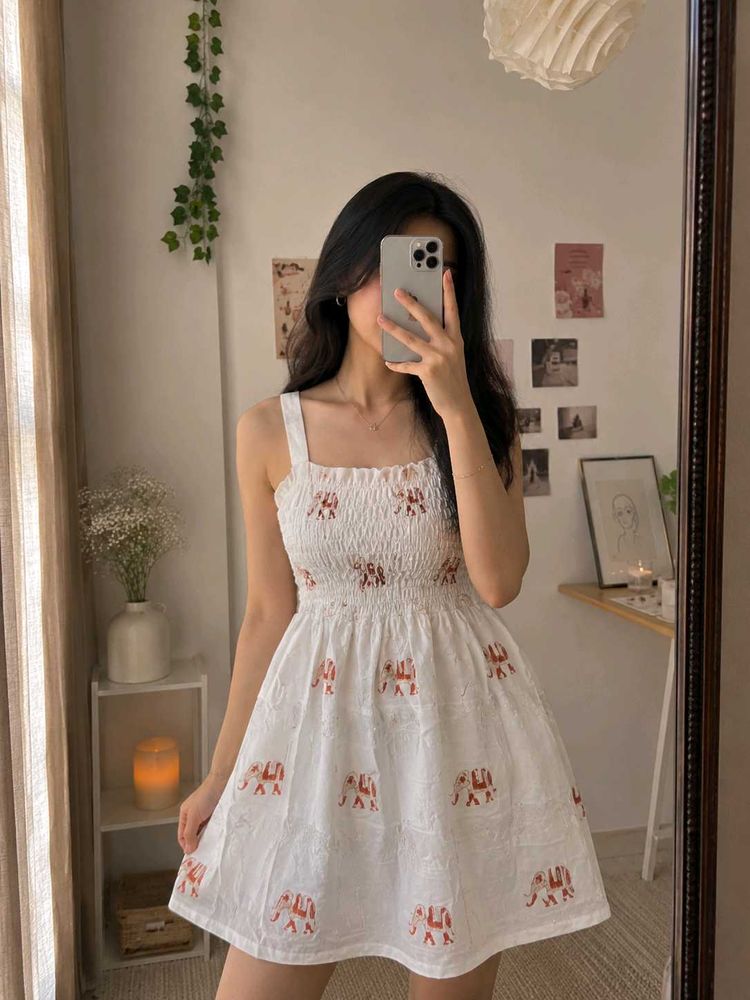 Chic White Elephant Print Dress