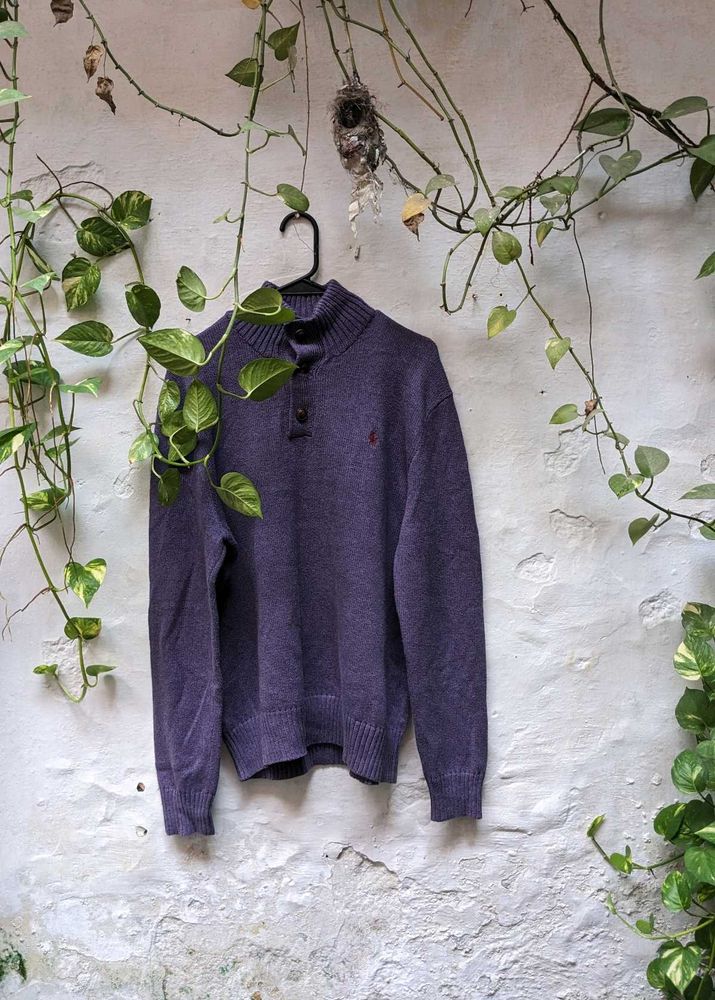 ralph lauren Purple Button Neck Knit Sweater