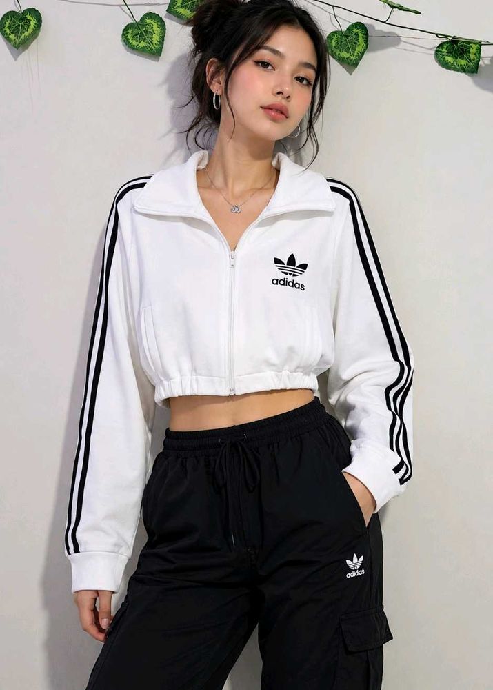 Adidas White Cropped Track Jacket