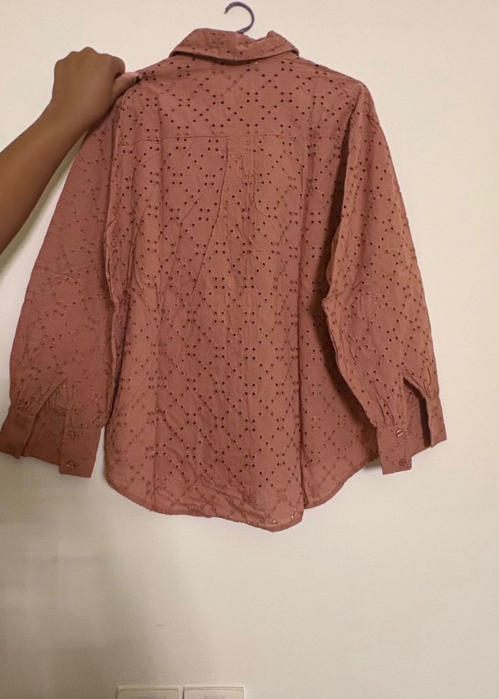 Chic Eyelet Button-Up Blouse