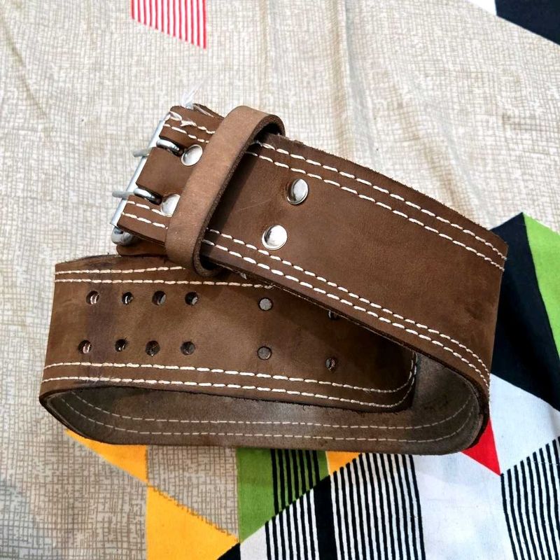 Durable Brown Leather Weightlifting Belt