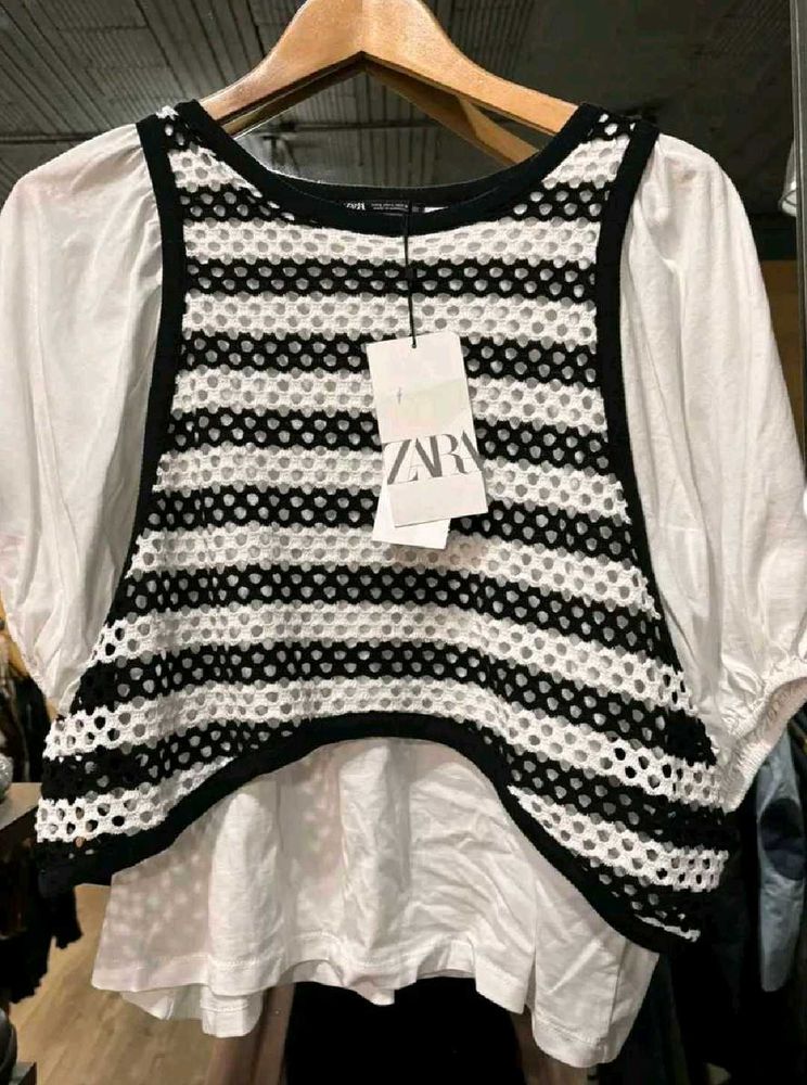 Zara Black &amp; White Mesh Top