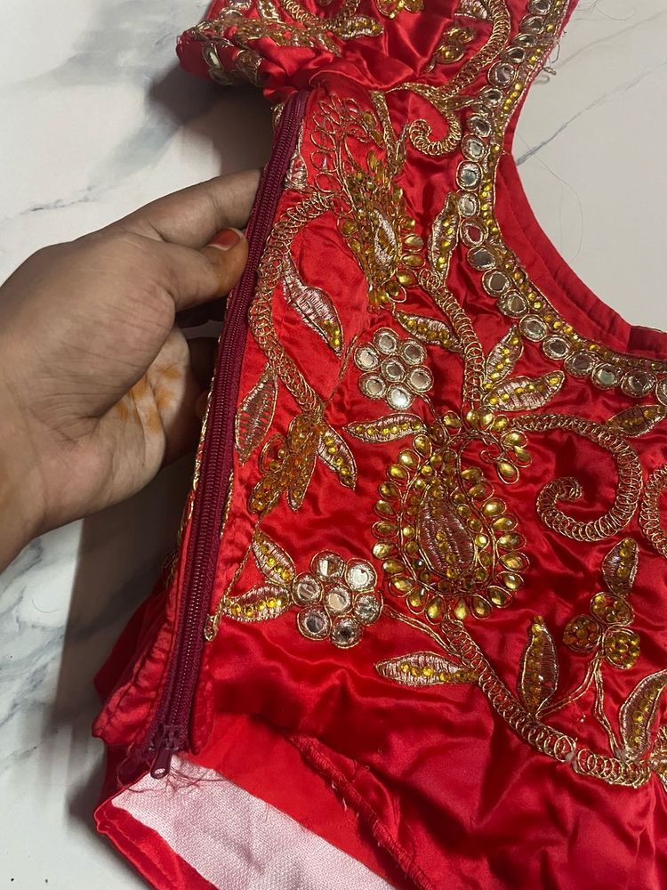 Beautiful Red Lehenga With Semi stitched Blouse