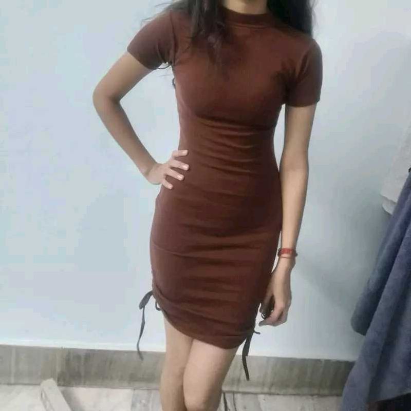 Brown Ruched Bodycon Mini Dress