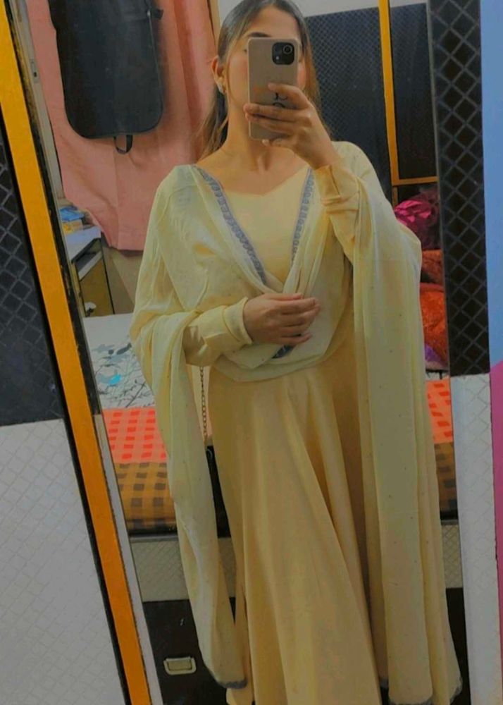 Beige Ethnic Anarkali Set