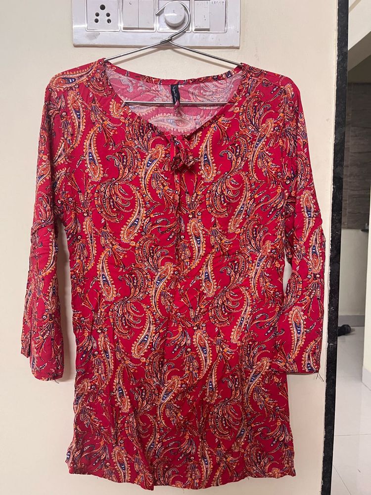 Red Paisley Print Top